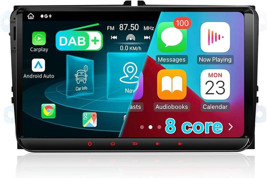 9’’ DAB Autoradio Android 14 für Golf 5/6, VW T5, Polo 6R, 4GB+64GB Wireless CarPlay, Android Auto, Built-in DAB, 2 Din, 8 Core, 4G, Navi, BT5.0, WiFi, USB, FM,TPMS,OBD2, Voice Control