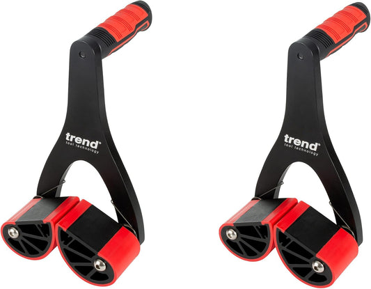 Trend Plaatdrager set voor deuren, werkbladen en plaatmateriaal, paar zelfinstellende tilhulpen voor materialen tot 65 mm dik, draagvermogen 75 kg per stuk, antislip rubberen bekken, P/CARRIER/2