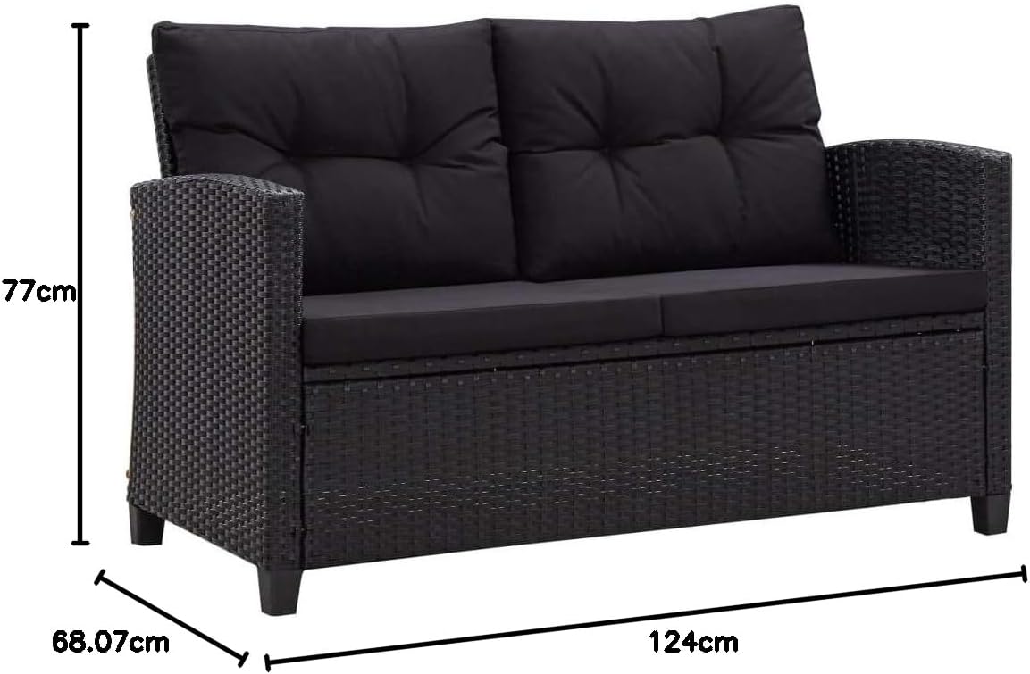 vidaXL Lounge Set with Cushions 6-Piece Garden Set Furniture Set Garden Garden Furniture Set Lounge Furniture Set Lounge Furniture Lounger Furniture Poly Rattan Black - QUORE