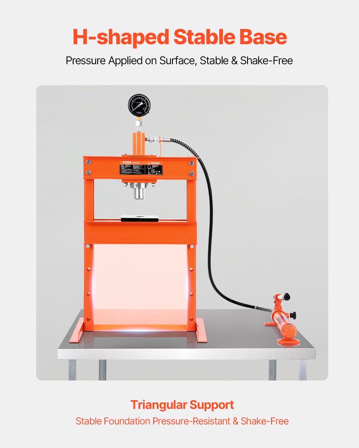 VEVOR Hydraulic shop press, 10T H frame, shop press with press plate and H-shaped base, stable garage floor, adjustable hydraulic press with release valve, suitable for bending, straightening and