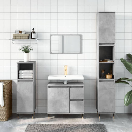 Gecheer 3 Piece Bathroom Furniture Set Bathroom Storage Cabinet Cabinet Bathroom Storage Furniture Concrete Grey Engineered Wood Type5 - QUORE