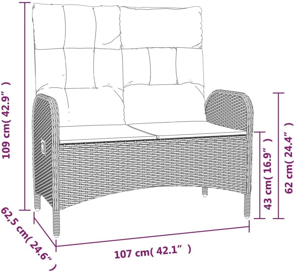 vidaXL 3-piece Garden set with cushions poly rattan grey - QUORE