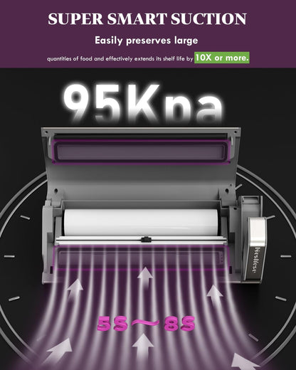 Mesliese Vacuüm Sealer Machine, 95kPa 140W Eenhand Operatie Voedsel Sealer, Dubbele Seal Strip met ingebouwde Cutter & Countdown Display, 2 Bag Rolls, 5 STKS Voorgesneden zakken, PULSE & Marineren
