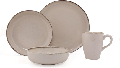 Elegante 16-delige dinerset, 100% porselein, crèmekleur, inclusief 4 borden (24 cm), borden (20 cm), kommen (15 cm), mokken, vaatwasmachinebestendig en magnetronbestendig