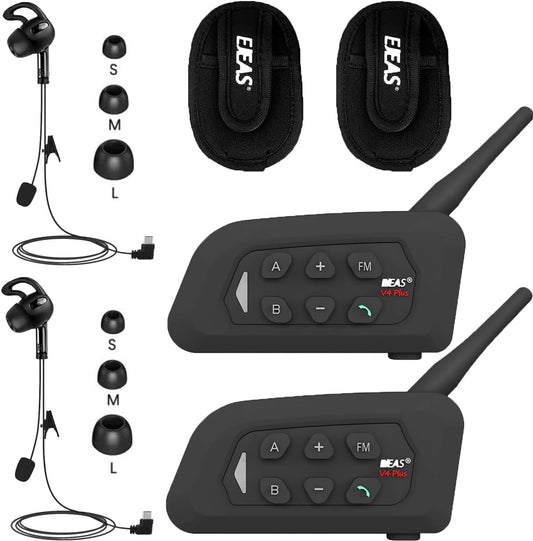 SolaMr V4C Plus Scheidsrechtersintercomhelmhoorn, Bluetooth 5.1 Sprekers Voor Het Rechteroor, Interfoniekencommunicatiesysteem met CVC Geruisreductie, FM Radio en 4 Weg Intercom tot 1500 Meter - 2 Pak