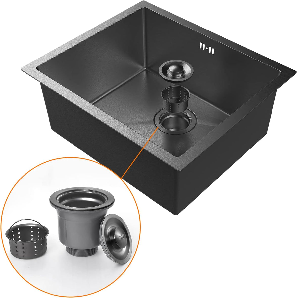 Ibergrif M85043B Spoelbak Keuken, Spoelbak met Afvoerfilter, Spoelbak Roestvrij Staal (50 x 43 cm), Zwart