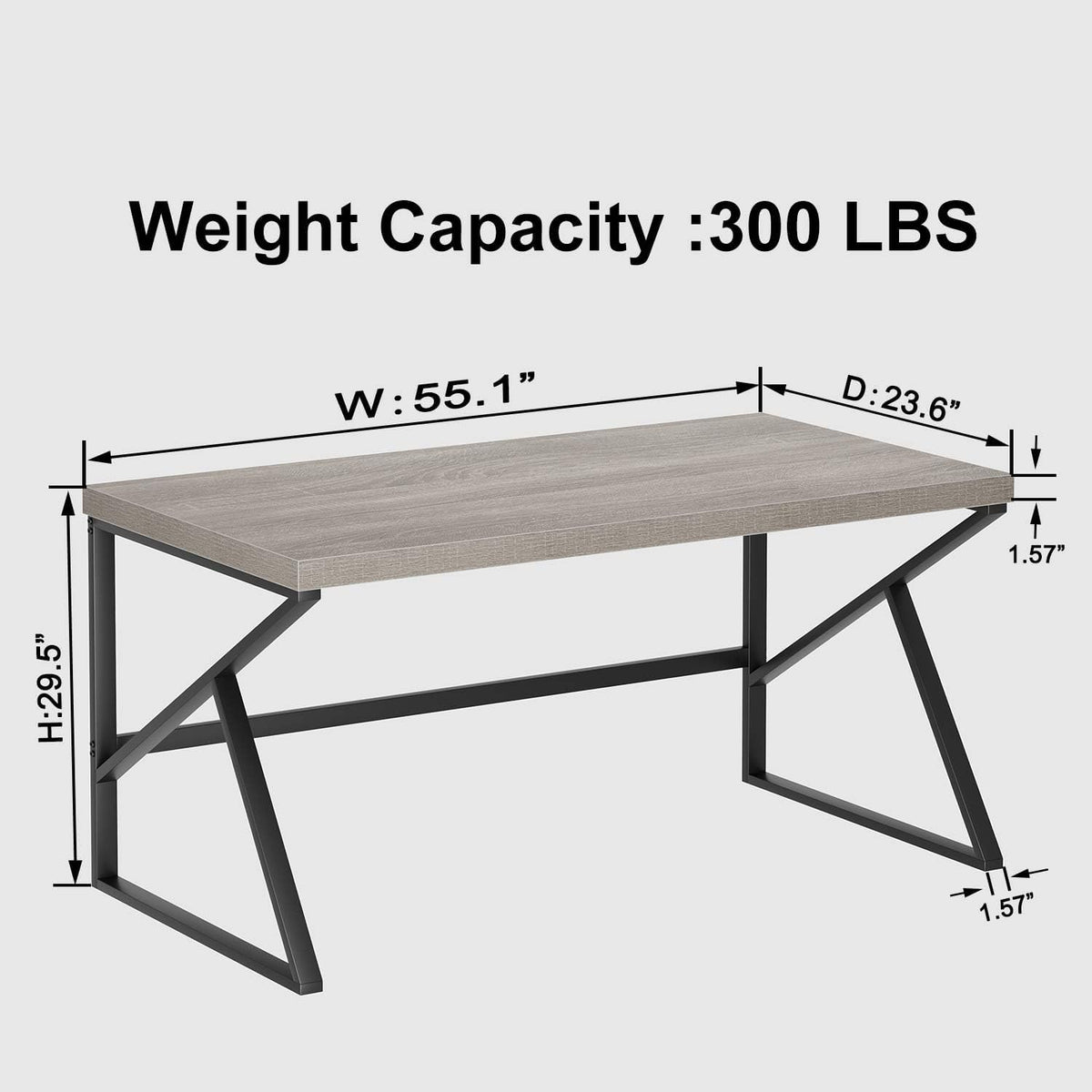 HSH Bureau, computerwerk, pc, hout en metaal, industrieel, tafel, studiewerk, eenvoudig, modern, voor slaapkamer, 140 cm, grijs
