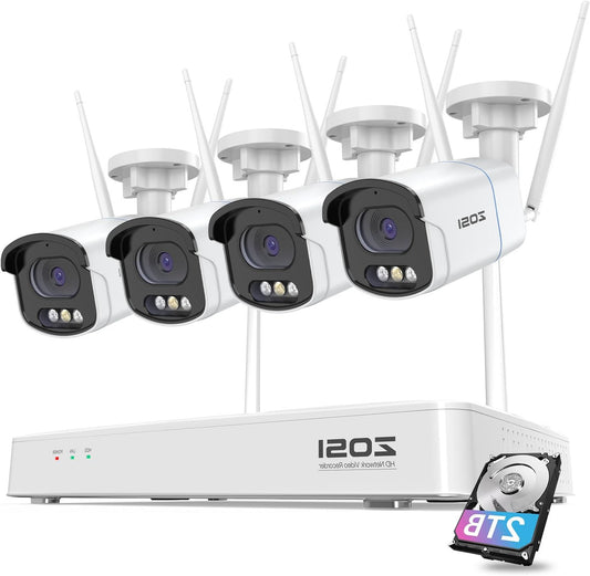 4MP WiFi Buitencameraset – Draadloze Beveiligingscamera – Surveillance Systeem – Buiten Camera Kit – 2TB Opslag – Gekleurd Nachtzicht & Persoonsdetectie