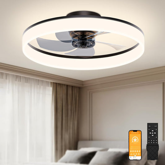 VOLISUN Plafondventilator met verlichting en afstandsbediening, 6 windstanden en dimbaar, moderne plafondlamp met ventilator, stille led-plafondventilator voor slaapkamer en woonkamer (wit, 50 cm)