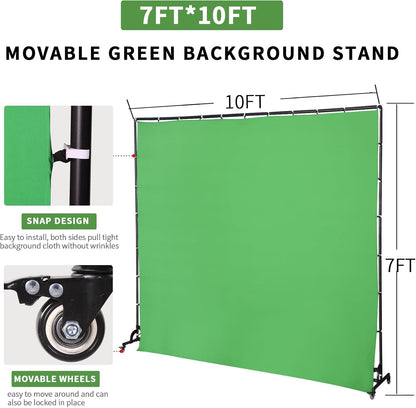 Verplaatsbare Groene Scherm Achtergrond Stand met Wielen voor Studio Portret Product Fotografie, Chromakey, Speciale Effecten Opnames, Stage Party Achtergrond, Game Live Streaming, Zoom