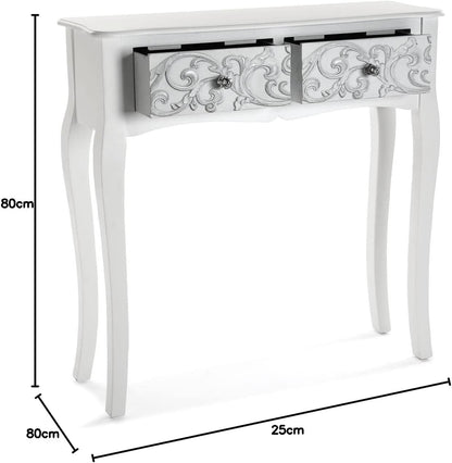 Versa Anjali Bijzettafel voor in de Hal Entree Haltafel, Console Tafel, met 2 lades, Afmetingen (H x B x H) 80 x 25 x 80 cm, Hout, Kleur Wit