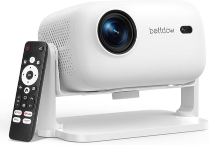 Bettdow Netflix Official 4K beamer, 1080p volledig verzegelde smart-projector, autofocus/trapeziumcorrectie, videobeamer met WiFi6 en Bluetooth 5.2, projector thuisbioscoop, wit