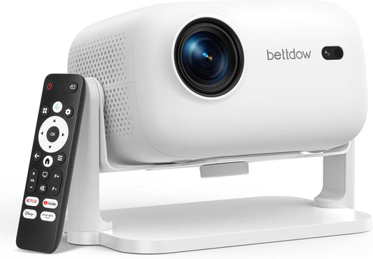 Bettdow Netflix Official 4K beamer, 1080p volledig verzegelde smart-projector, autofocus/trapeziumcorrectie, videobeamer met WiFi6 en Bluetooth 5.2, projector thuisbioscoop, wit