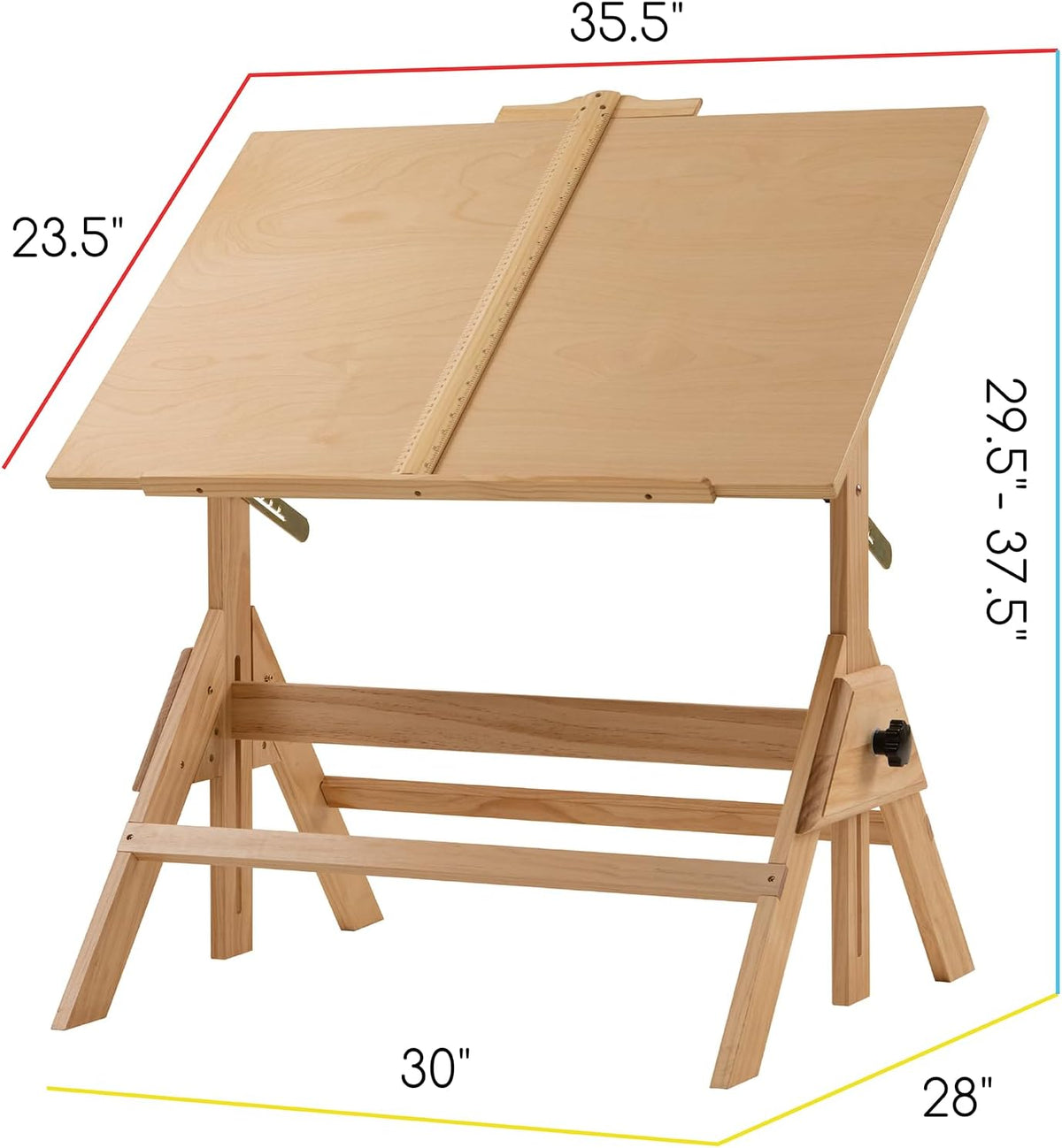 MEEDEN Massief Houten Tekentafel, Tekenbureau voor Kunstenaars, Schrijfbureau Studiobureau, Art Craft Tafel met Verstelbare Hoogte en Kantelbaar Tafelblad voor Kunstwerken, Grafisch Ontwerp, Lezen