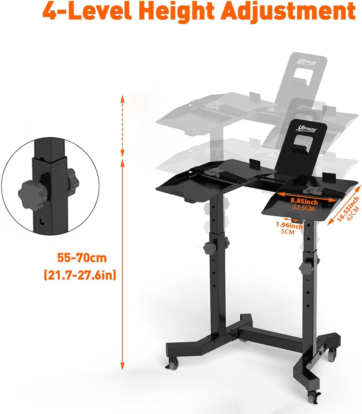 Dumbbellrek – Dumbbellstand – Halterrek – Dumbbellhouder – Opbergrek – Verstelbaar in 4 Hoogtes – Stabiel Stalen Frame met Tablet Houder en Wielen