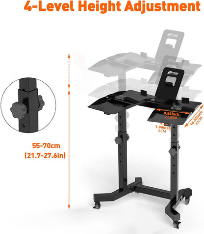 Dumbbellrek – Dumbbellstand – Halterrek – Dumbbellhouder – Opbergrek – Verstelbaar in 4 Hoogtes – Stabiel Stalen Frame met Tablet Houder en Wielen