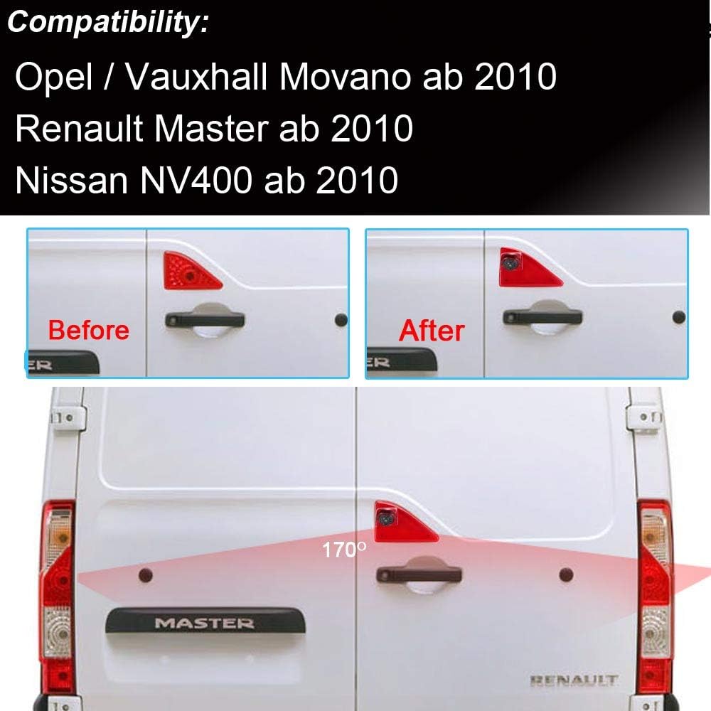 HD Auto Caravan Transporter parkeerhulp remlicht achteruitrijcamera hoek instelbaar, vervanging voor Opel/Vauxhall Movano/Renault Master/Nissan NV400 (achteruitrijcamera + 4,3 inch
