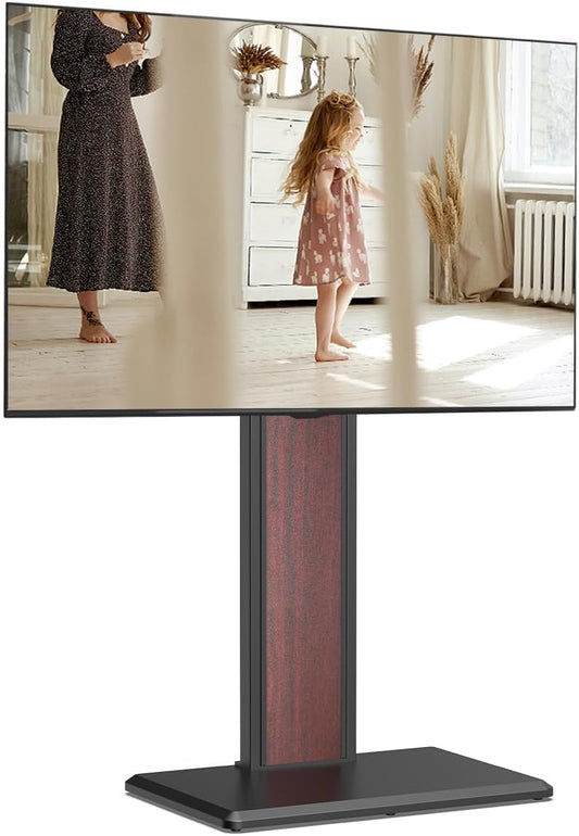 FITUEYES TV stand, floor stand with wooden board, TV stand, suitable for large TVs, height adjustable, rotates for 32 to 65 inches up to 40 kg max. VESA 400 x 400 - QUORE