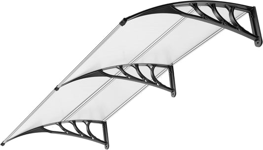 VIVOHOME 200×100 cm Luifel voor Voordeur Raam Luifel Polycarbonaat Gesplitste Overkapping Transparant met Zwarte Houder voor Zonwering en Regenbescherming