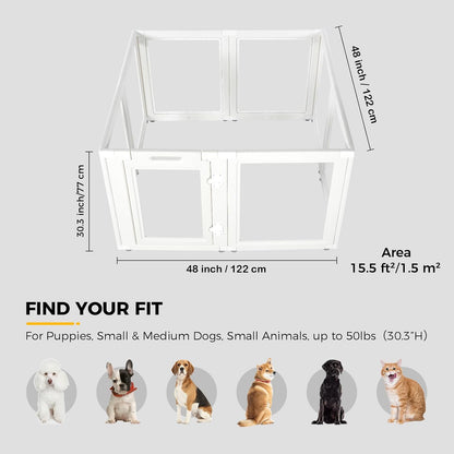 Transparante acryl plastic hondenbox - doorzichtige hondenspeelbox - eenvoudig te monteren acryl hondenbox - puppy box, kattenbox, box voor kleine dieren, hondenspeelbox binnenshuis (wit