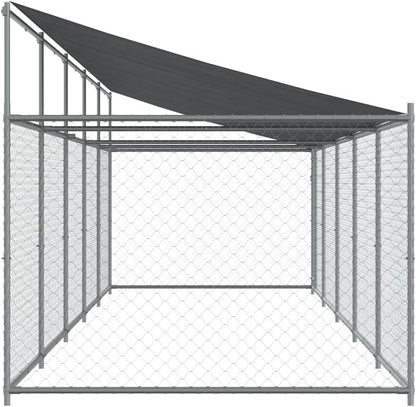 Dog Cage with Roof and Door, Grey, 10x2x2 m, Galvanized Steel, Walk-In Chicken Coop, Galvanized Chicken Coop, Chicken Coop, Chicken Coop, Backyard