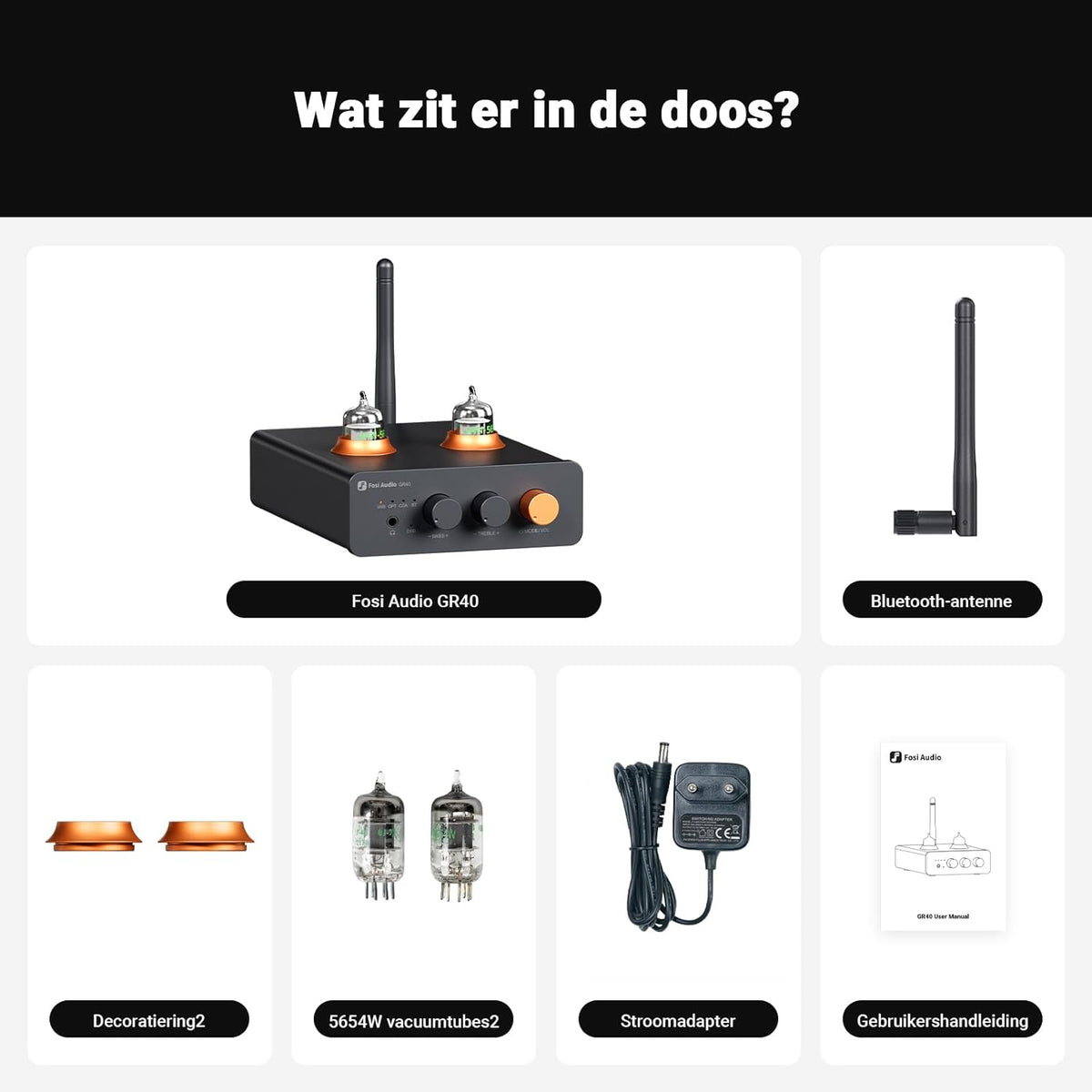Fosi Audio GR40 Buizen Voorversterker met DAC, Hoofdtelefoonversterker 3,5 mm voor Actieve Luidsprekers/Koptelefoons, Digitaal naar Analoog Audioconverter voorversterker met Bluetooth en USB/OPT/COAX