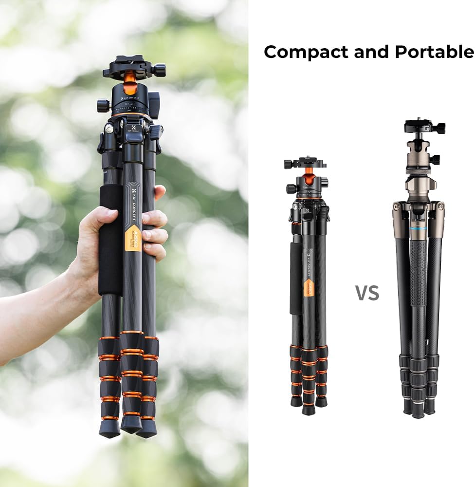 K&F Concept Koolstofvezel Camera Statief, Lichtgewicht Reisstatief met Monopod, Compact Fotografie Statief met 360° Balhoofd, Compatibel met DSLR Camera, Max. Belasting: 15KG (A255C2+BH-35L)