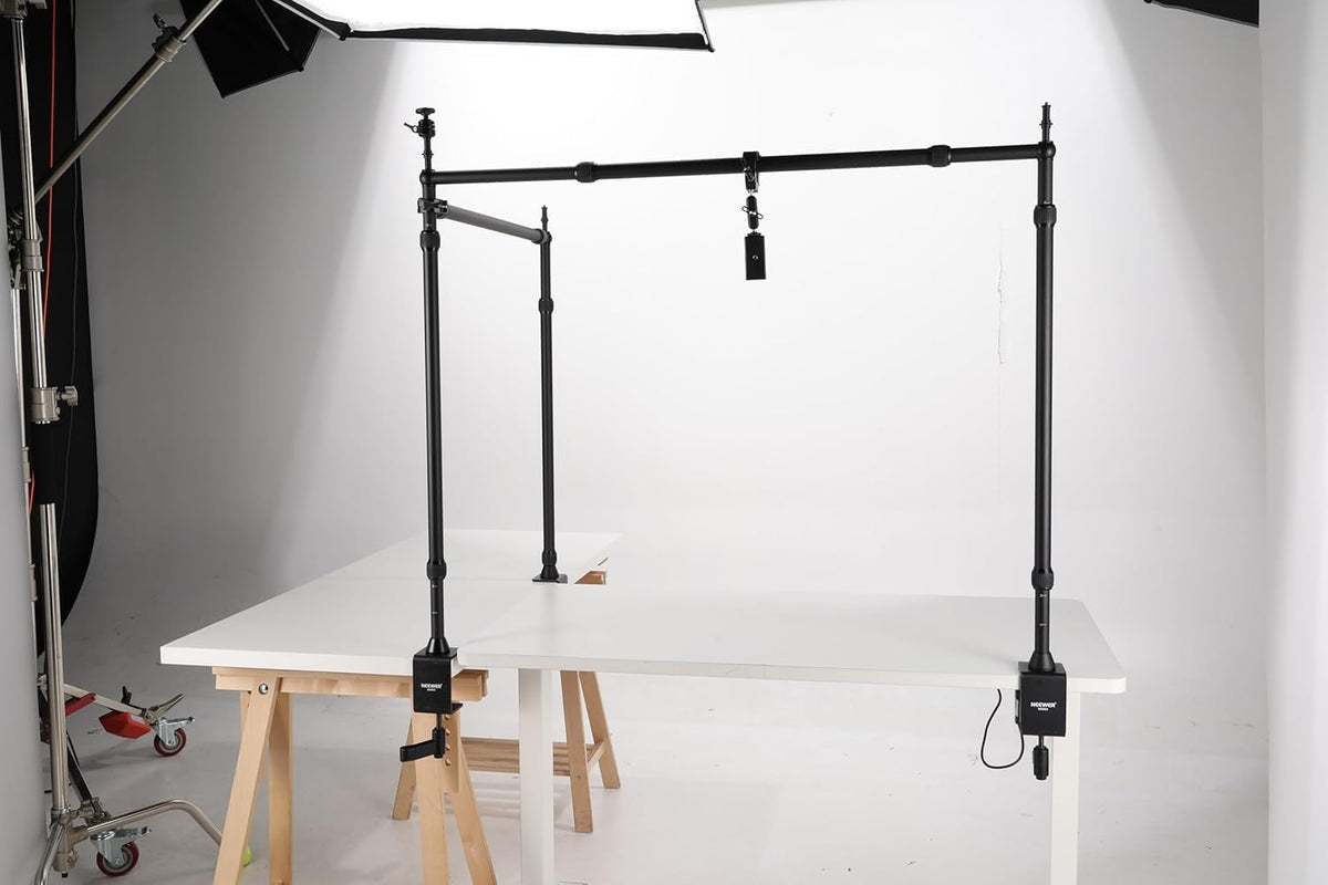 NEEWER Overhead Camera Mount Rig met Dual Ball Head Super Klem/Telefoon Houder/C Klem voor Desktop Top Down Shots, Metalen Multi Device Mount Platform voor Fotografie Live Streaming Video Making,