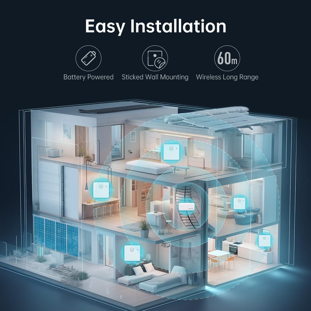 5-in-1 slimme multisensor, temperatuur en vochtigheid, PIR-bewegingssensor, helderheidssensor en schakelknop voor automatisering, batterijvoeding