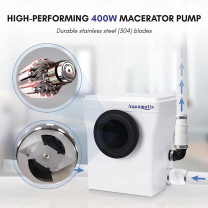 Aquamatix Cubo 400W Broyeur 110L/min Vuilwaterpomp voor toilet, wastafel, en badkuip met koolstoffilter, 8m Verticaal pompen