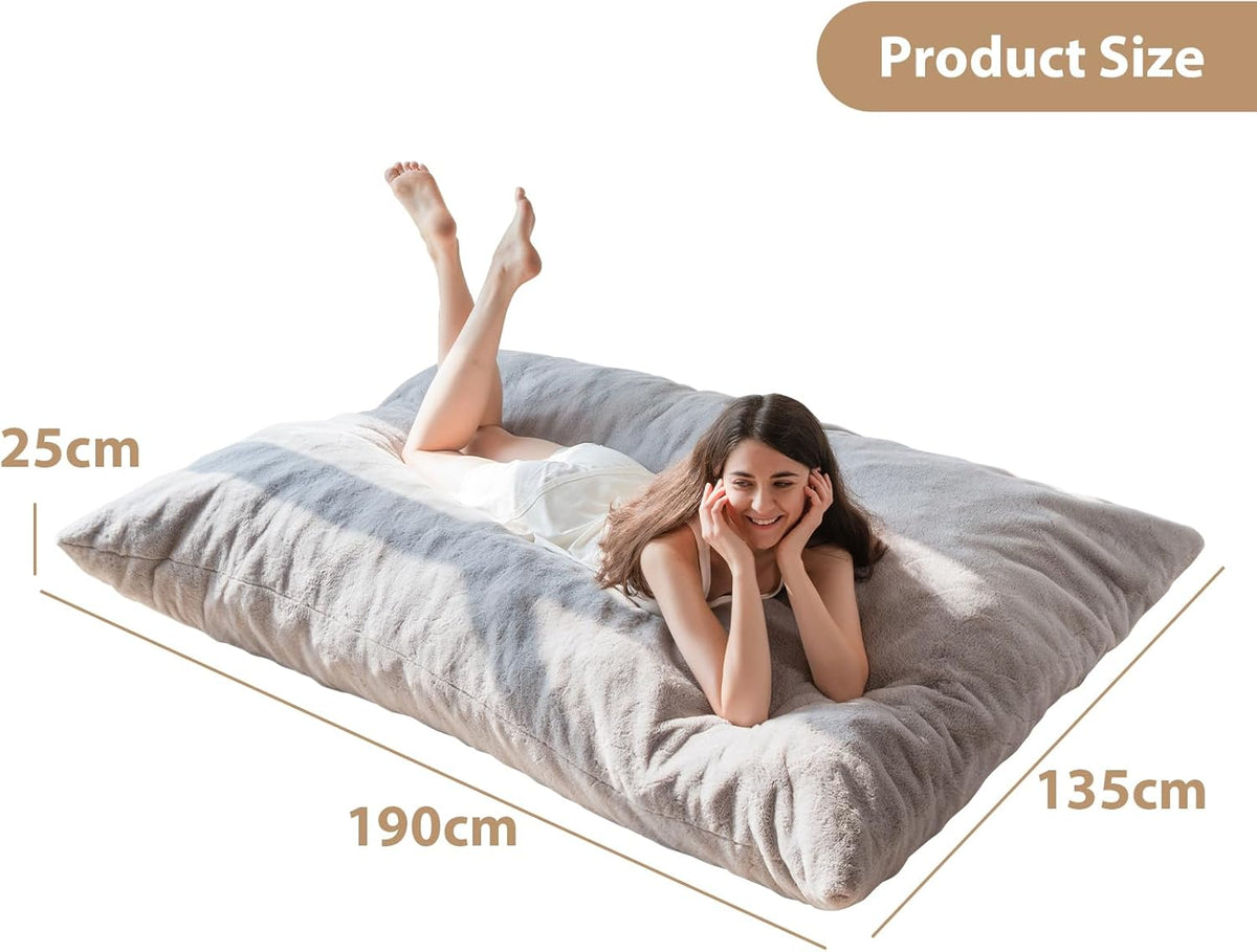 MAXYOYO Huge Bean Bag Bed, Square Bean Bag Chair, Large Sofa with Plush Cover and Fluffy Filling for Adults Couples Guests (Grey, 135x190cm)