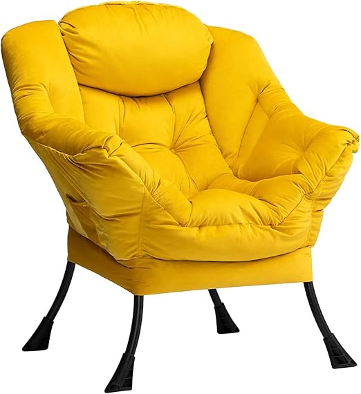HollyHOME Relax Armchair Velvet Living Room Chair Bedroom Chair Lounge Chair with Armrests Reading Chair Accent Chair with Steel Frame, Yellow - QUORE