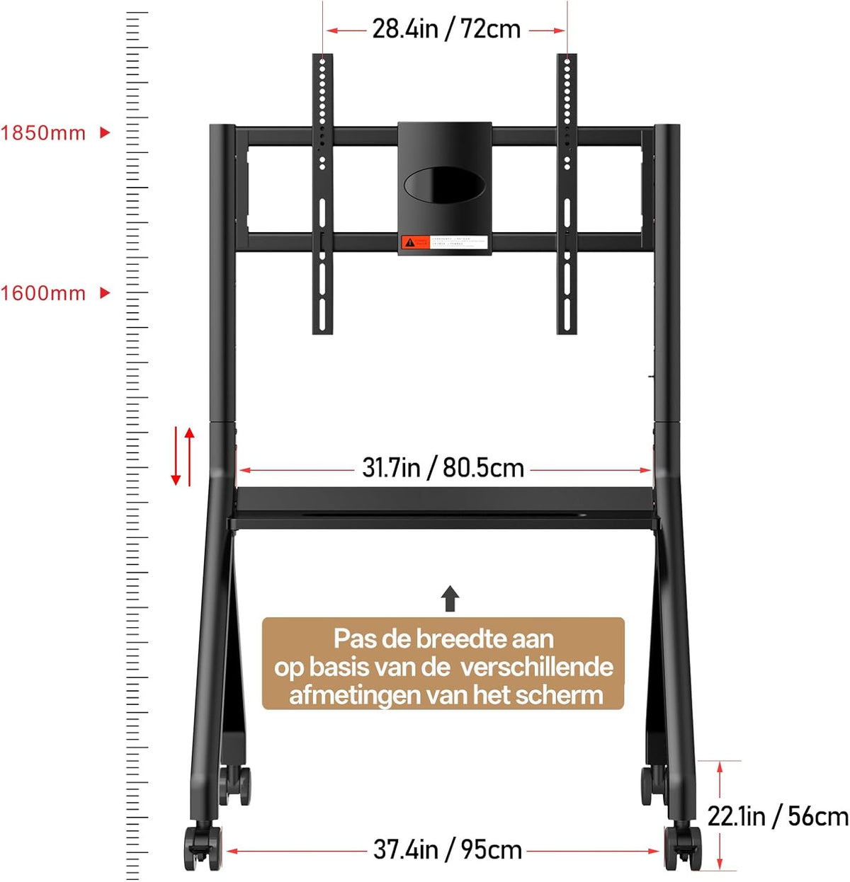 JAV Smart Board Stand voor 47-65 inch Interactief Whiteboard met 360 ° Slotwiel Tot 80 kg voor Moderne Kantoor of Klaslokaal