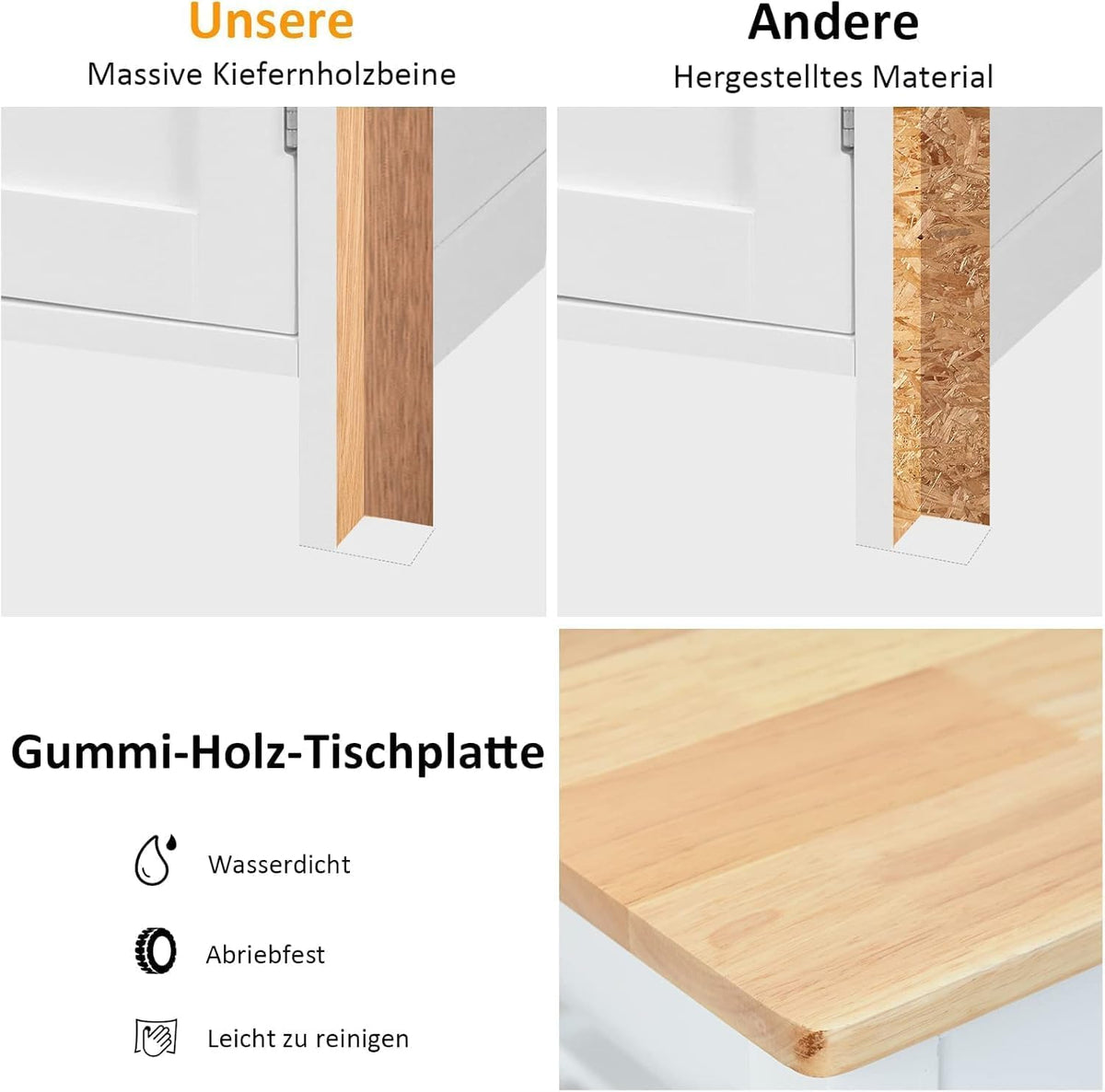 FANTASK Houten keukentrolley op wieltjes, wijnrek & handdoekhouder, keukeneiland met laden, serveerwagen met werkblad, wit
