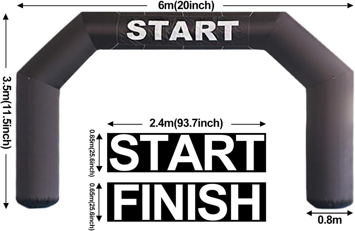 SAYOK Opblaasbare boog voor buiten, opblaasbare boog Archway Start opblaasbare aankomstlijn, banner, raceboog met beluchter voor reclameevenementen (zwart, 6 m)