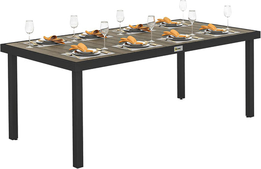 Tuintafel – Tuin Eettafel – Balkontafel – Picknicktafel – Buiten Tafel – Weerbestendig Kunststof Blad – Aluminium Frame 190x90 cm – 8 Persoons