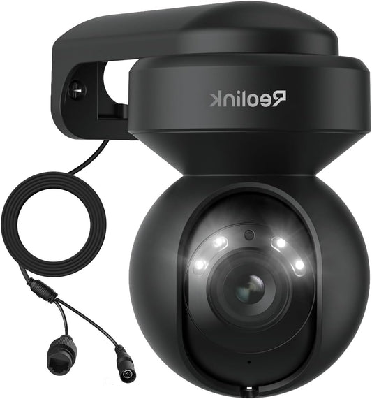 Reolink 5MP PTZ 3x Optical Zoom Outdoor WiFi Security Camera 2.4/5GHz WiFi Camera Spotlight and Night Vision in Color Auto Track Person Vehicle Detection, E1 Outdoor Black - QUORE