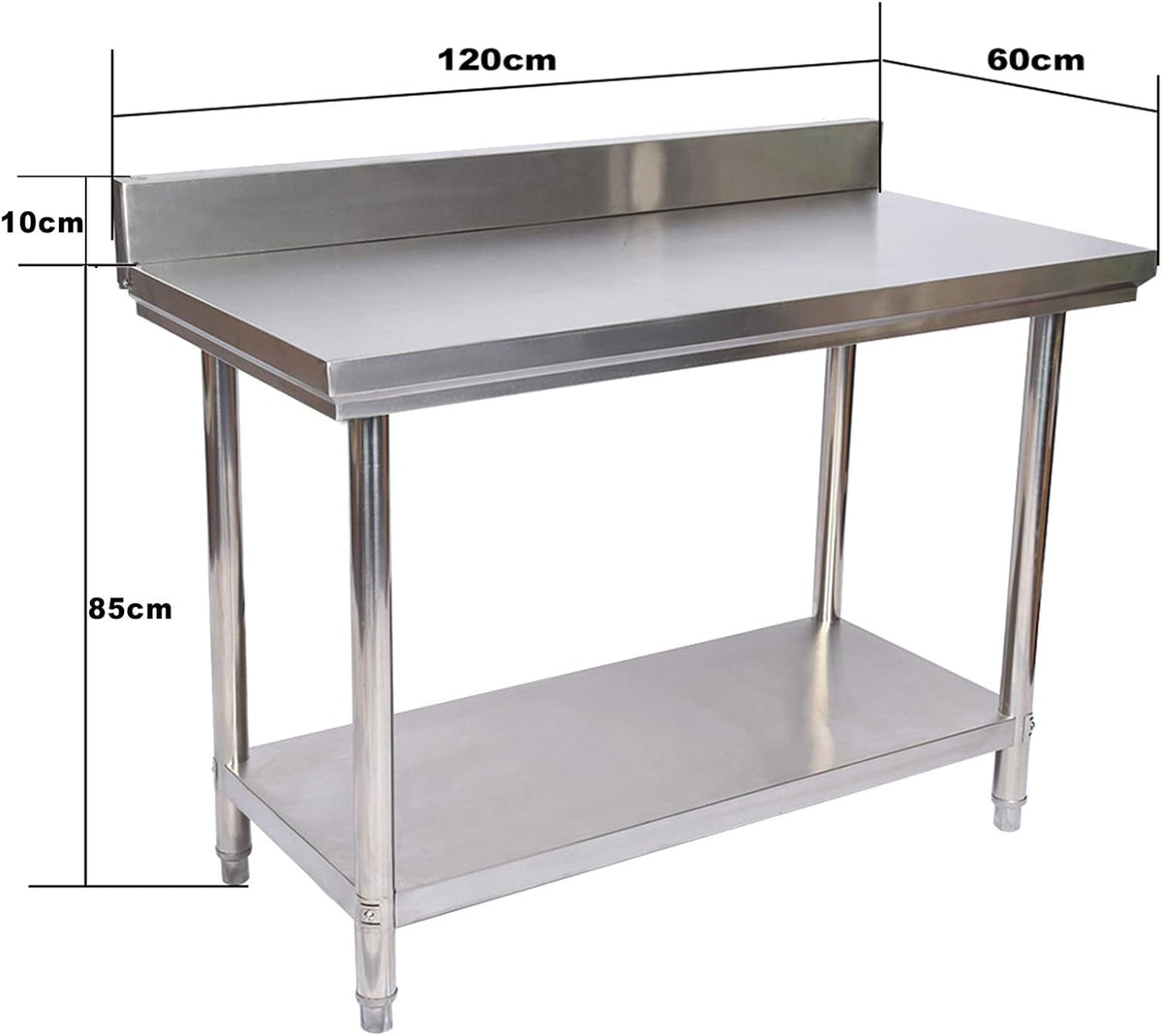 Roestvrijstalen Werktafel – RVS Werktafel – Horeca Werktafel – Keukenwerktafel – Bereidingstafel – Met Opstaande Rand – 120x60x85 Cm – 150 Kg Draagkracht