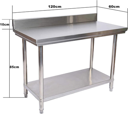 Roestvrijstalen Werktafel – RVS Werktafel – Horeca Werktafel – Keukenwerktafel – Bereidingstafel – Met Opstaande Rand – 120x60x85 Cm – 150 Kg Draagkracht