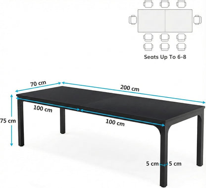 Lailang 200cm Eettafel, Kitchen Dining Table, Eetkamertafel, Houten Eettafel, Dining Table For 8, Large Long Rectangle, 200 x 70 x 75 cm, Zwart