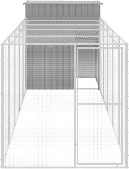 vidaXL Chicken coop with run 165x668x181cm steel light grey - QUORE