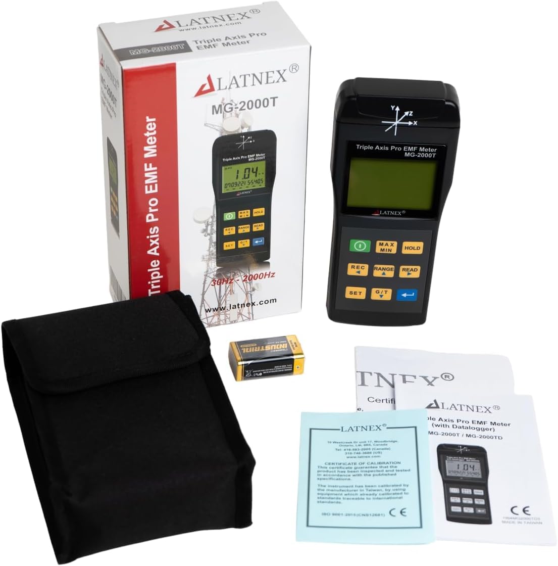 EMI Gauss-meter met magnetisch veld MG-2000T Drieassige as Professioneel gebruik met datalogger, EMI van MRI-machines, industriële en medische apparaten, stroomkabels en apparaten