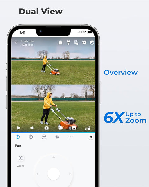 Beveiligingscamera - WiFi-beveiligingscamera - Camerabewaking - 4K Wi-Fi 6 - voor Buiten - met Dubbele Lens - 6X Hybride Zoom - 360° Zicht - Detectie van Personen - Voertuigen - Dieren - Automatisch Volgen - Kleurennachtzicht - Wit