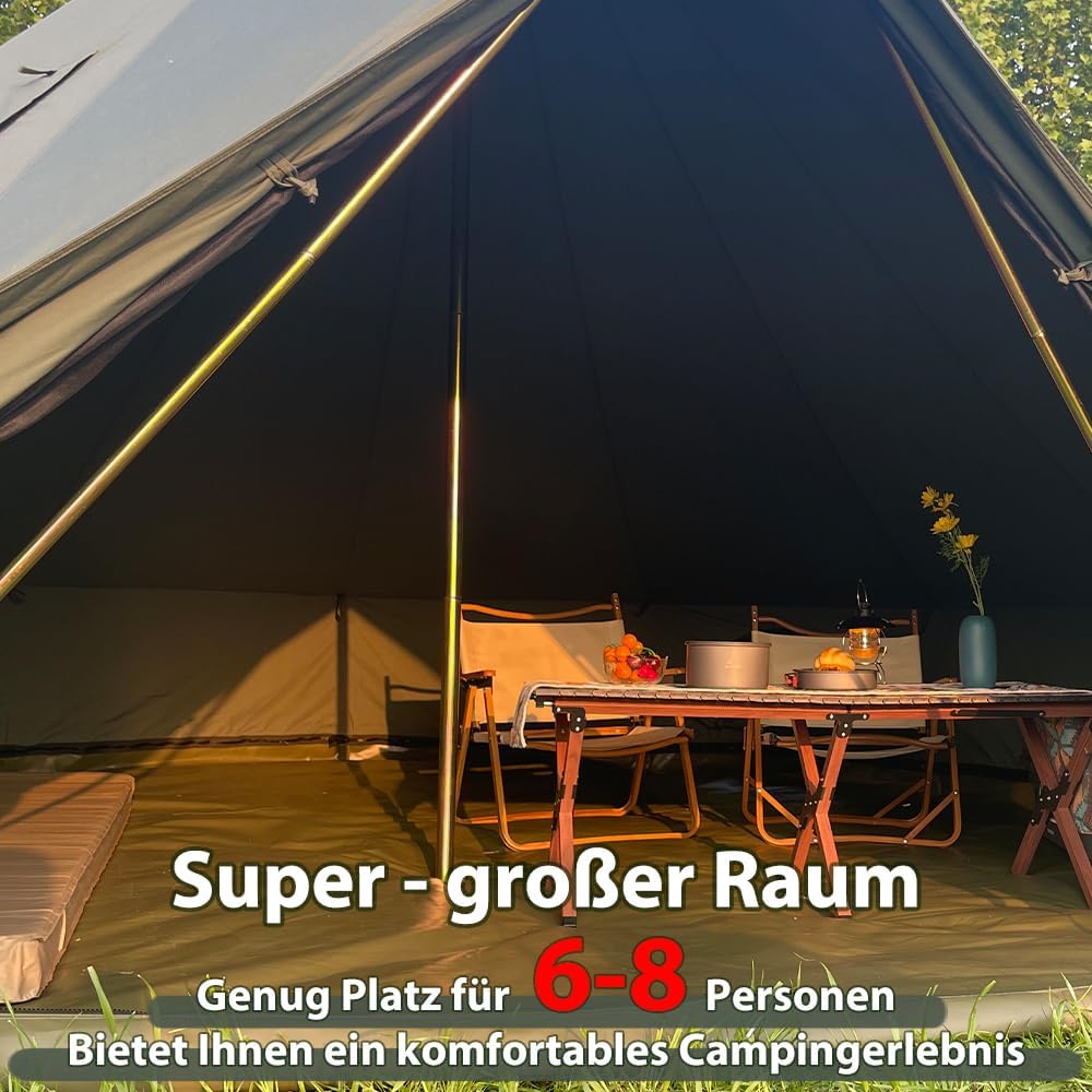 Klokkentent met ovengat, katoen, glampingtent, ruime yurt voor gezinnen, campingtent, familietent, tipi-tent, piramidetent voor groepen, outdoor, camping