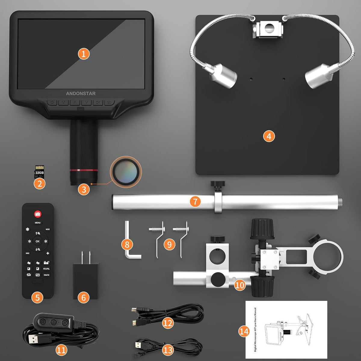 AD407 Pro 3D HDMI Soldering Digital Microscope, 4MP 2160P UHD Video Record, 7 inch Adjustable LCD Screen USB Video Electronic Microscopes for Repairing, Circuit Board, SMT SMD DIY