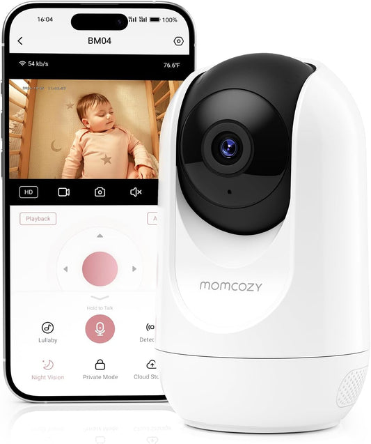 momcozy BM04 Babyfooncamera, afzonderlijk te gebruiken via app en als extra camera uitbreidbaar, wifi-camera met 1080p, audio, wandhouder, compatibel met BM04-scherm, eenvoudig koppelen
