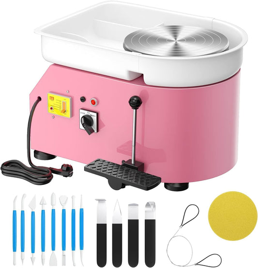 Pottenbakkersschijf – Keramiek Draaischijf – Boetseerschijf – Klei Draaitafel – Elektrische Pottenbakmachine – Roze – 25 cm Diameter – 350W Met Voetpedaal