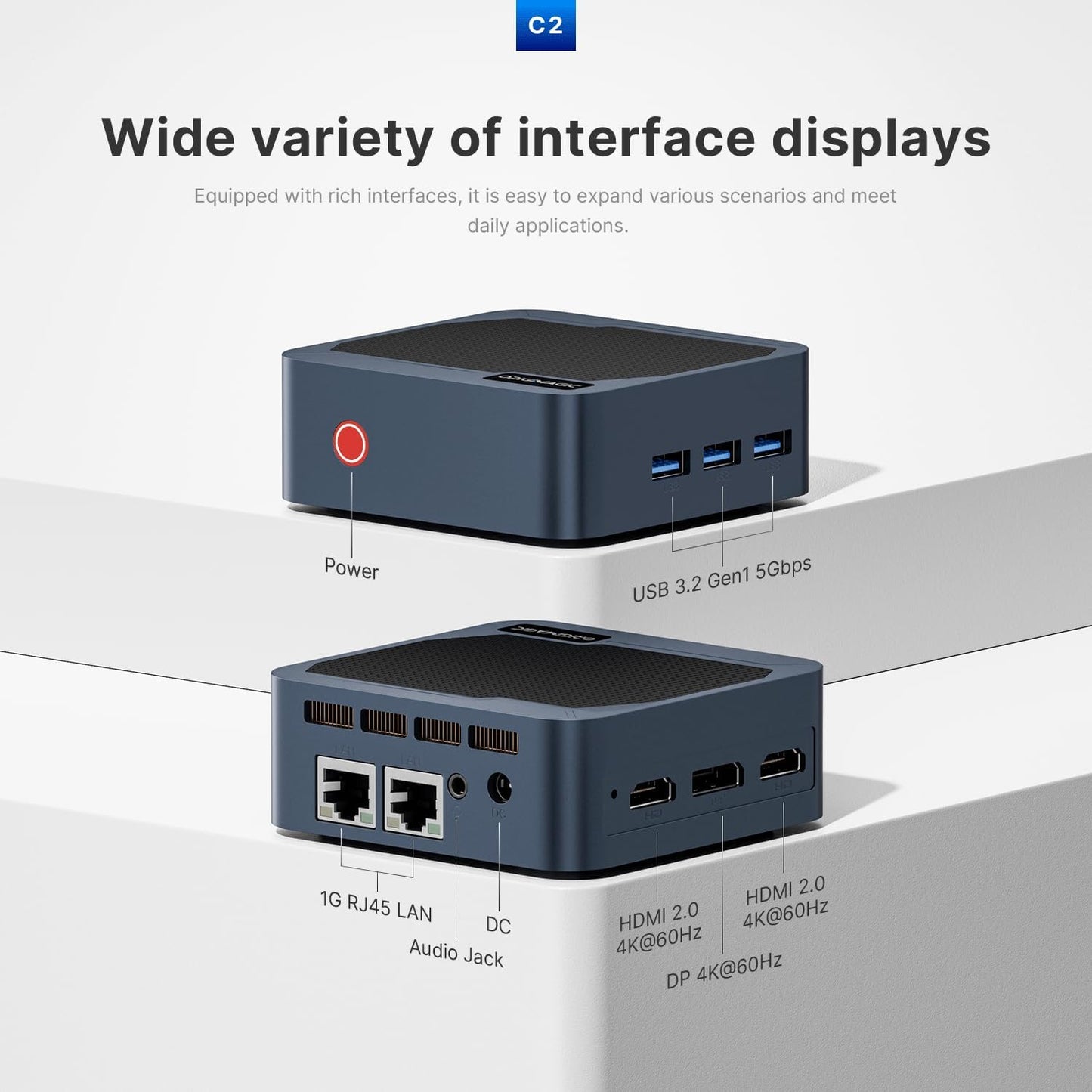 Mini PC C2 Neo N95 (3.4GHz), 12GB RAM, 512GB SSD. Compact with WiFi 5, BT 5.0, Dual Ethernet Mini Desktop for Home/Office/Ultra-quiet