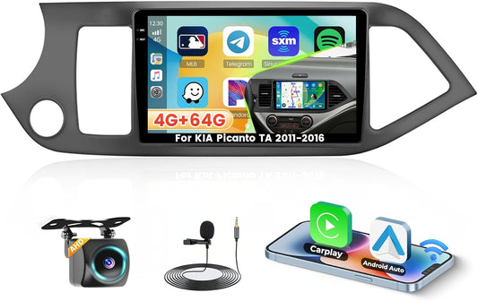 4+64G Android 15 autoradio voor KIA Picanto TA 2011-2016 met Carplay Android Auto, 9 inch autoradio Incell touchscreen met GPS Bluetooth EQ WIFI RDS FM SWC MIC achteruitrijcamera