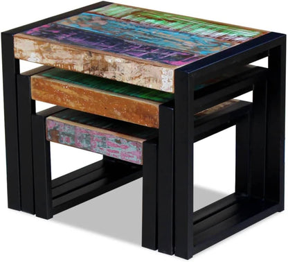vidaXL 3x Side Table Solid Recycled Wood and Steel Frame Side Table